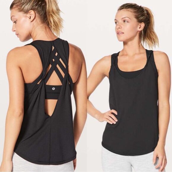 Lululemon Ready & Go tank in Black built in‎ bra twist tank women’s size 4 - Picture 1 of 5